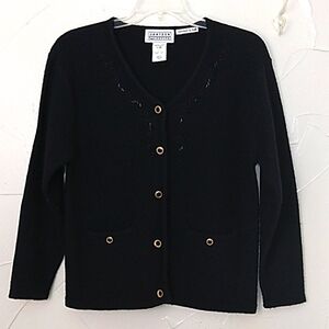 Vintage Cardigan Sweater Size Medium Jantzen Boiled Wool‎ Embroidered Bea…